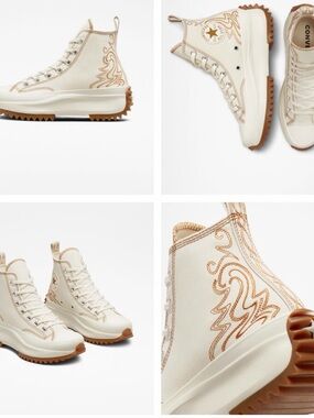 Converse Cream High-Top Sneakers with Tan Stitching